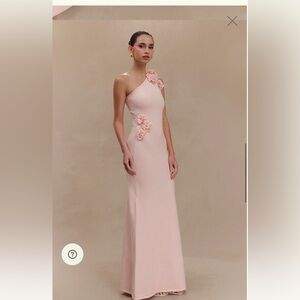 Meshki Paloma
One Shoulder Knit Maxi Dress With Flowers - Baby Pink